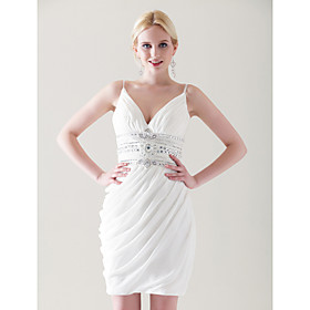 Sheath/ Column V-neck Short/ Mini Chiffon Elastic Woven Satin Cocktail Dress