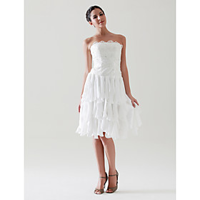 A-line Princess Strapless Knee-length Chiffon Lace Taffeta Wedding Dress