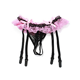 4 Straps Sexy Lace With Satin Ribbons Suspender Belts   Thong Set Party Garters