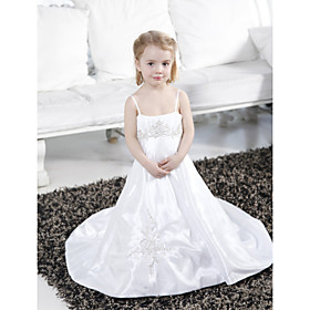 A-line Spaghetti Straps Court Train Taffeta Flower Girl Dress