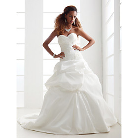 Strapless Sweetheart Taffeta Pick-up Wedding Dresses with Beaded Applique