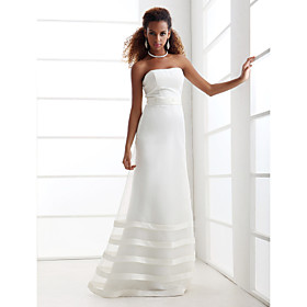 A-line Strapless Sweep / Brush Train Satin Organza Wedding Dress (FSY02267)