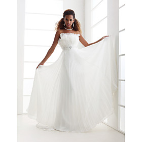 Sheath/ Column Scalloped-Edge Sweep/ Brush Train Chiffon Organza Elastic Woven Satin Wedding Dress