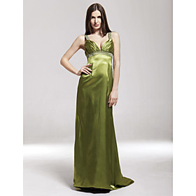Sheath/ Column V-neck Sweep/ Brush Elastic Silk-like Satin Bridesmaid/ Evening Dress (HSX310)