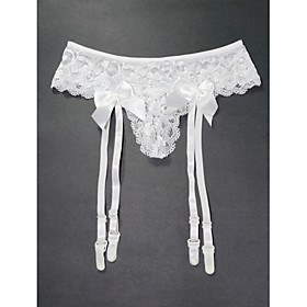4 Straps Sexy Lace With Satin Ribbons Suspender Belts   Thong Set Wedding Garters