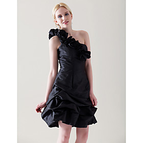A-line One Shoulder Short/ Mini Taffeta Cocktail Dress