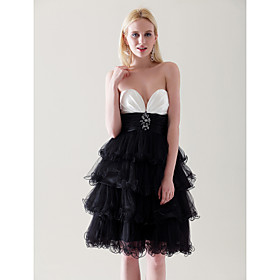 Ball Gown Sweetheart Knee-length Elastic Woven Satin Tulle Cocktail Dress