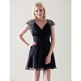 A-line V-neck Short/ Mini Chiffon Cocktail Dress
