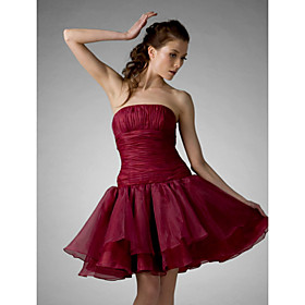 A-line Strapless Short/ Mini Organza Cocktail/ Homecoming Dress(FSD0218)