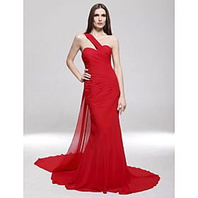 Chiffon Satin Trumpet/ Mermaid One Shoulder Watteau Train Evening Dress inspired by Ksenia Solo