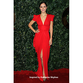 Chiffon Sheath/ Column V-neck Floor-length Evening Dress inspired by Katharine Mcphee