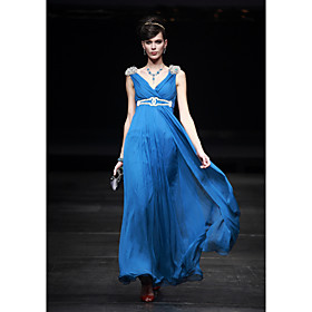 Sheath/ Column V-neck Floor-length Chiffon Satin Evening Dress