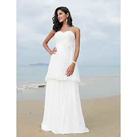 A-line Sweetheart Sweep/ Brush Train Chiffon Wedding Dress
