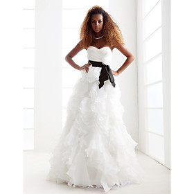 A-line Princess Sweetheart Strapless Floor-length Organza Satin Wedding Dress