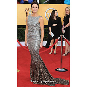 Sequined Trumpet/ Mermaid Bateau Court Train Evening Dress inspired by Jane Leeves