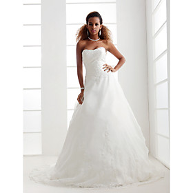 A-line/ Princess Sweetheart Court Train Organza Wedding Dress