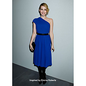 Chiffon Sheath/ Column One Shoulder Tea-length Cocktail Dress inspired by Emma Roberts