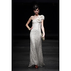 Sheath/ Column One Shoulder Floor-length Chiffon Tulle Evening Dress