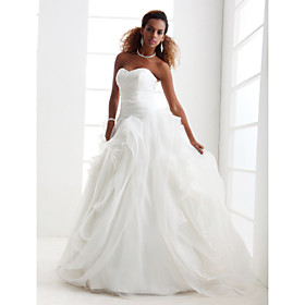 Ball Gown Strapless Sweetheart Court Train Organza Satin Wedding Dress