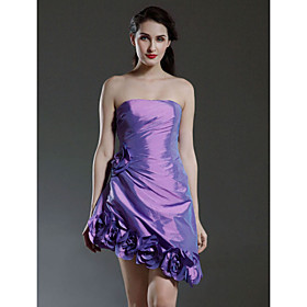 A-line Strapless Short/ Mini Taffeta Cocktail/ Bridesmaid/ Homecoming/ Wedding Party Dress (FSD0215)