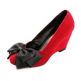 Category: Women's Shoes Shoes Style: Wedges, Closed Toe, Round Toe Upper Materials: Leatherette Lining Materials: Leatherette Embellishment: Bowknot Heel Type: Wedge Heel Heel Height: 2 quot;-2 3/4 quot; European Size: 34, 35, 36, 37, 38, 39 Available Width: Average Select Color: Black, Green, Red Occasion: Party amp; Evening, Graduation, Office amp; Career Season: Spring, Summer, Fall, Winter Net weight: 0.78 kg Shipping Weight: 1 kg Tips: Color amp; Style representation may vary by monitor. Not responsible for typographical or pictorial errors, The color of embellishments are shown as picture., Irremovable Embellishment., Random Sole Color Leatherette Upper Wedge Heel Closed Toe With Bowknot Casual/ Honeymoon Shoes.More Colors Available