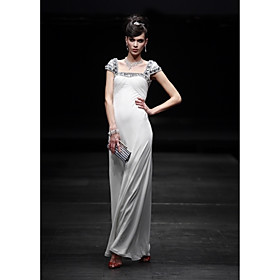 Sheath/ Column Square Floor-length Chiffon Satin Tulle Evening Dress