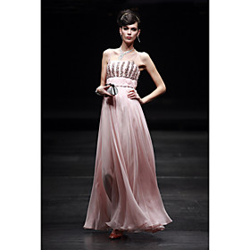 A-line Straps Floor-length Chiffon Satin Tulle Evening Dress