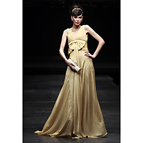 Sheath/ Column V-neck Floor-length Chiffon Evening Dress