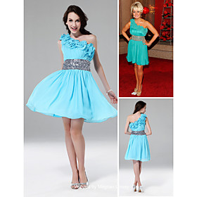 Meghan Linsey Sheath/ Column One Shoulder Short/ Mini Elastic Satin Chiffon Cocktail Dress (FSF08331)