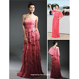 Fan Bingbing Sheath/ Column Off-the-shoulder Floor-length Short Chiffon/ Elastic satin Cannes Film Festival/ Evening Dress (FGY0800)