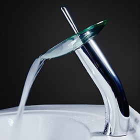 Classic Chrome Finish Glass Spout Waterfall Bathroom Sink Faucet (Tall)