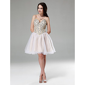 A-line Sweetheart Knee-length Stretch Satin Tulle Cocktail Dress