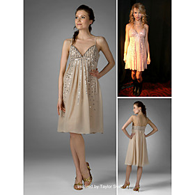 Chiffon Sheath/ Column Spaghetti Straps Knee-length Cocktail Dress inspired by Taylor Swift (FSD0330)
