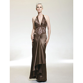 Sheath/ Column Halter Floor-length Lace Evening Dress