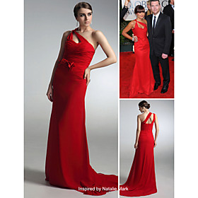 Natalie Mark Trumpet/ Mermaid One Shoulder Floor-length Sleeveless Chiffon/ Satin Golden Globe/ Evening Dress (FSH0579)