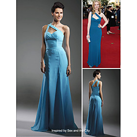 Cynthia Nixon Sheath/ Column One Shoulder Floor-length Sleeveless Chiffon/ Elastic Satin Sex and the City/ Evening Dress (FSL0841)