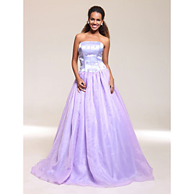 Ball Gown Strapless Floor-length Satin/ Organza Prom/ Evening Dress (HSX817)