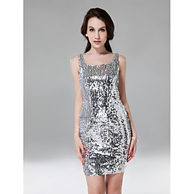 Sheath/ Column Square Short/ Mini Sequined Cocktail Dress