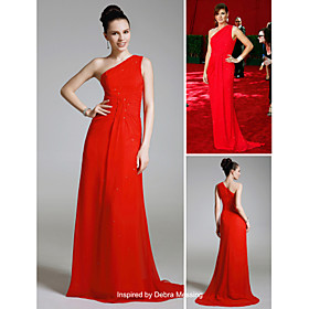 Debra Messing Sheath/ Column One Shoulder Sweep/ Brush Train Chiffon  Emmy/ Evening Dress (FSH0450)