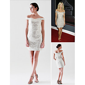 Laura Spencer Sheath/ Column Sweetheart Off-the-shoulder Short/ Mini Sequined Grammy/ Evening Dress (FSM04605)