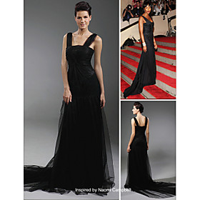 Naomi Campbell Trumpet/ Mermaid V-neck Court Trains Sleeveless Tulle Met Ball/ Evening Dress (FGY0757)