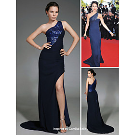 Camilla Belle Trumpet/ Mermaid One Shoulder Court Trains Sleeveless Chiffon/ Elastic satin Cannes Film Festival/ Evening Dress (FGY0797)