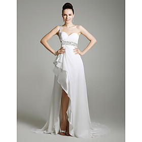 Chiffon Column One Shoulder Sweep Train Evening Dress inspired by Sandrine Bonnaire at Venice Film Festival