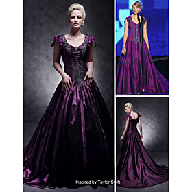 A-line Square Court Train Capped Taffeta Taylor Swift Dress / Evening Dress (FSD0321)
