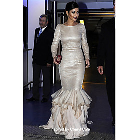 Taffeta Trumpet/ Mermaid Bateau Sweep/ Brush Train Evening Dress inspired by Cheryl Cole at Cannes Film Festival