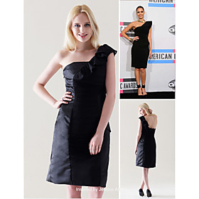 Jessica Alba Sheath/ Column One Shoulder Knee-length Chiffon Elastic Satin Cocktail Dress (FSM04363)