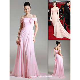 Anna Kendrick Sheath / Column Off-the-shoulder Court Trains Chiffon Oscar/ Evening Dress (FSM0638)