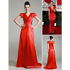 Cameron Diaz Sheath/ Column V-neck Floor-length Short Elastic satin Golden Globe/ Evening Dress (FSH0537)