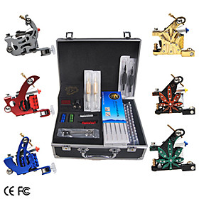 6 Guns Tattoo Kit with LCD Power and 54 Color Ink