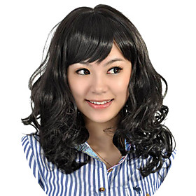 Capless Medium Length High Quality Synthetic Black Curly Hair Wig